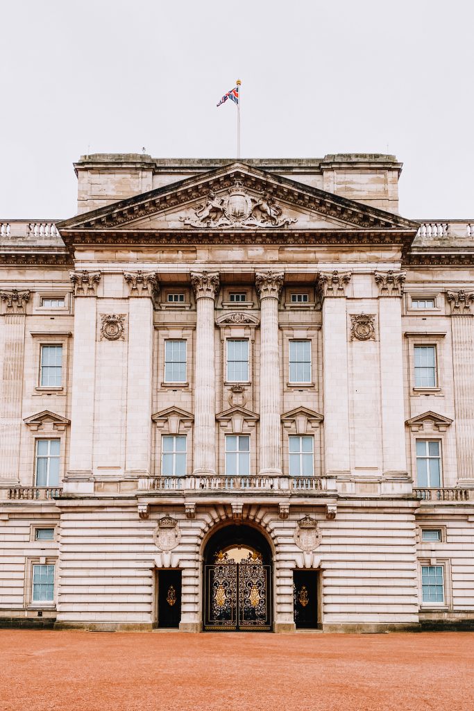 The front of Buckingham Palace in London