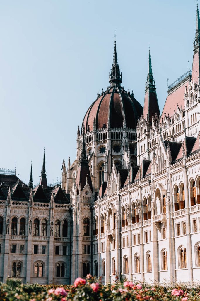 The white neo-gothic building of Budapest Parliament, one of the best things to do in Budapest on a Central Europe itinerary